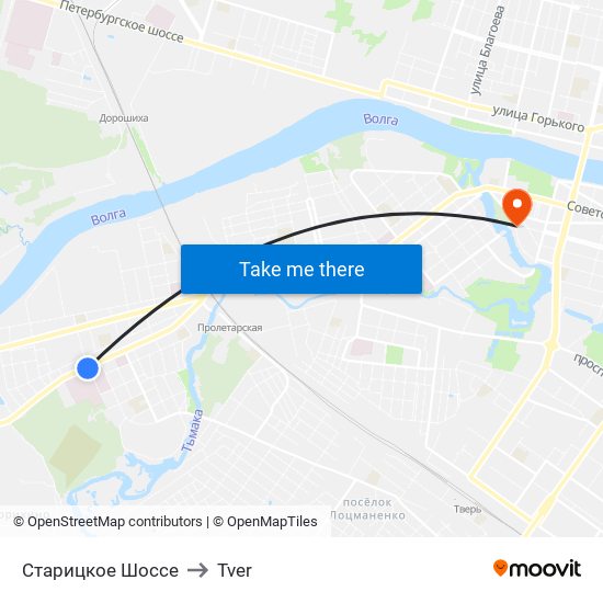 Старицкое Шоссе to Tver map