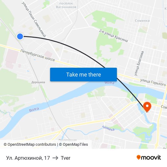 Ул. Артюхиной, 17 to Tver map