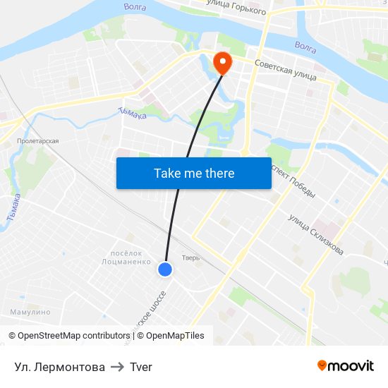 Ул. Лермонтова to Tver map