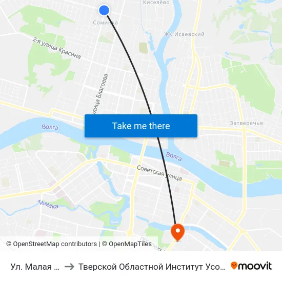 Ул. Малая Тверская to Тверской Областной Институт Усовершенствования Учите map