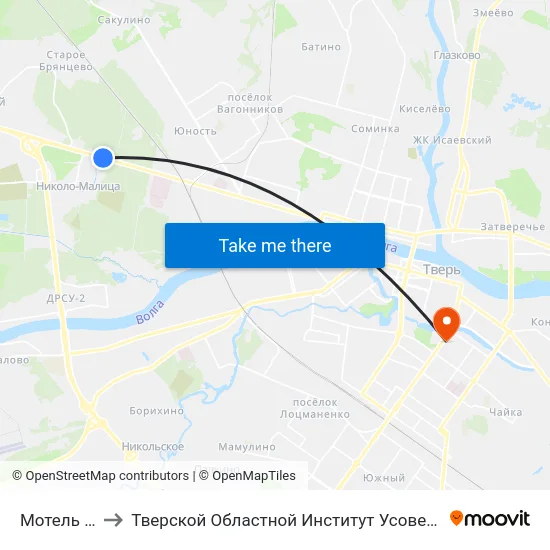 Мотель 'Тверь' to Тверской Областной Институт Усовершенствования Учите map