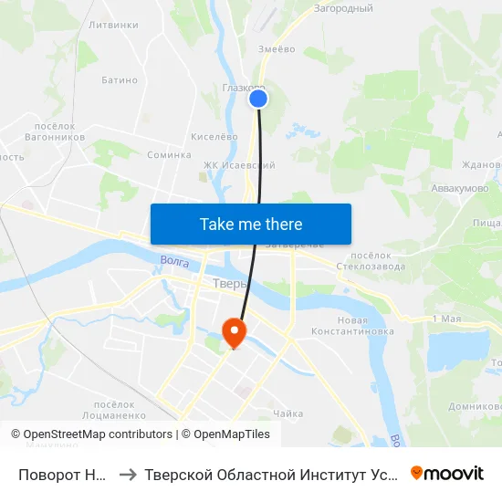 Поворот На Глазково to Тверской Областной Институт Усовершенствования Учите map