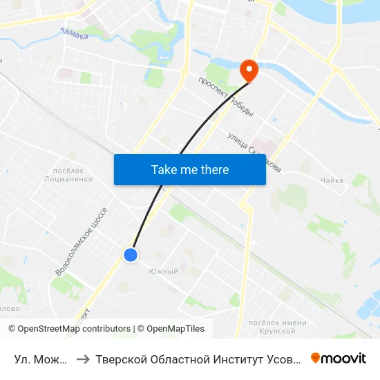 Ул. Можайского to Тверской Областной Институт Усовершенствования Учите map
