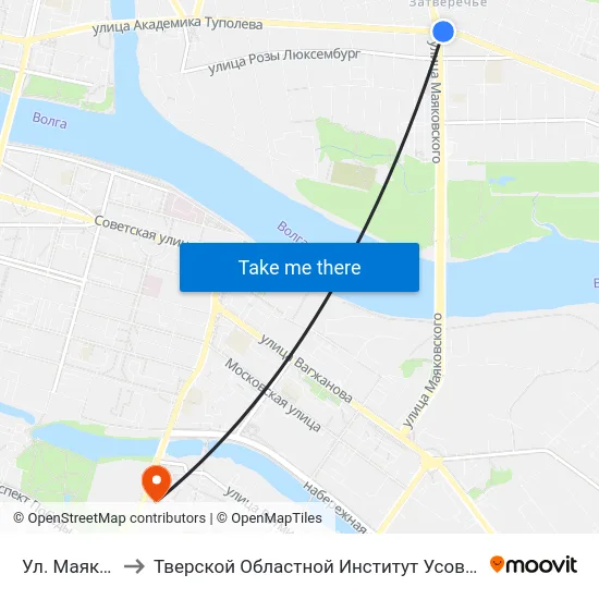 Ул. Маяковского to Тверской Областной Институт Усовершенствования Учите map