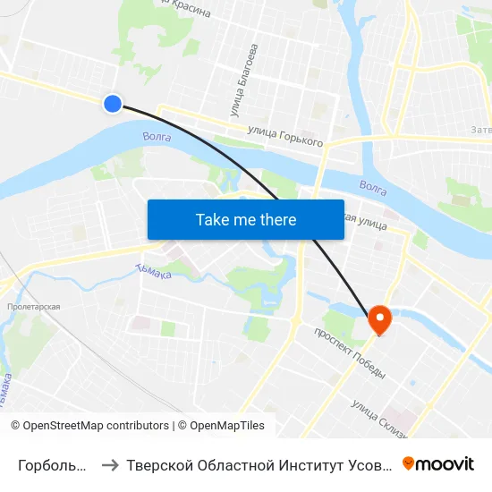 Горбольница №3 to Тверской Областной Институт Усовершенствования Учите map