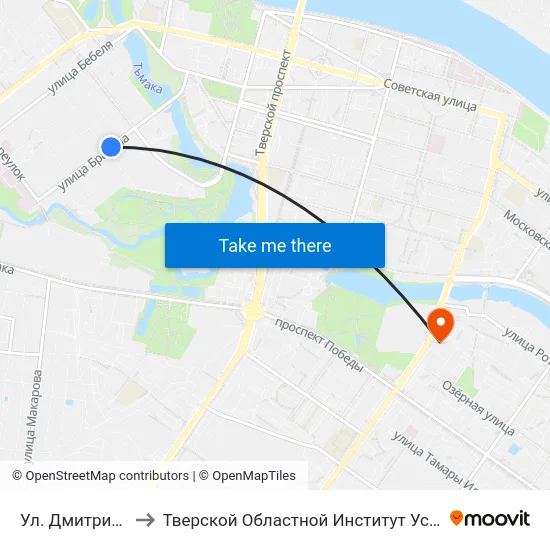 Ул. Дмитрия Донского to Тверской Областной Институт Усовершенствования Учите map