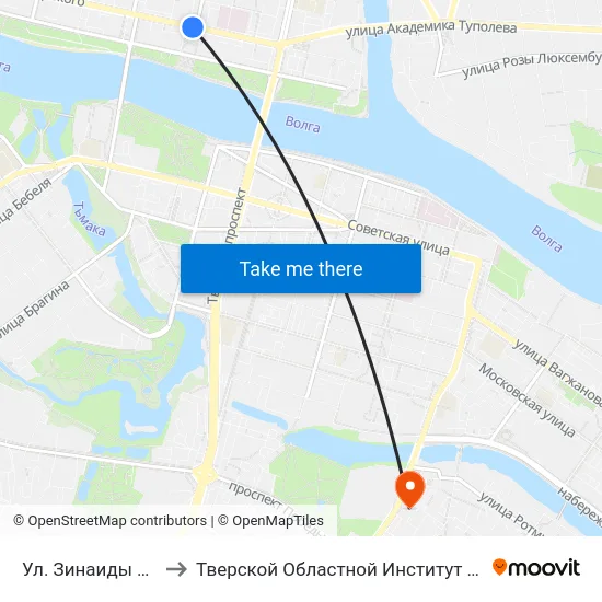 Ул. Зинаиды Конопляновой to Тверской Областной Институт Усовершенствования Учите map