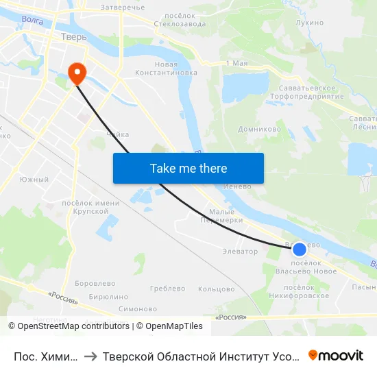 Пос. Химинститута to Тверской Областной Институт Усовершенствования Учите map