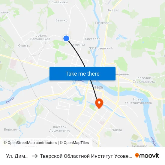 Ул. Димитрова to Тверской Областной Институт Усовершенствования Учите map