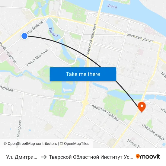 Ул. Дмитрия Донского to Тверской Областной Институт Усовершенствования Учите map