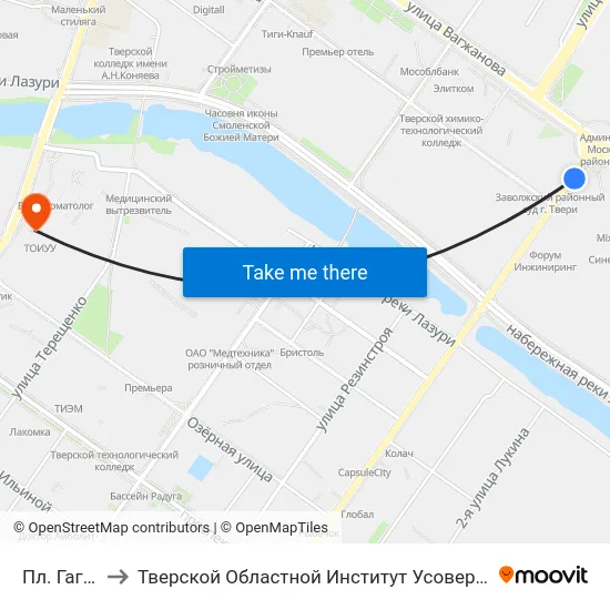 Пл. Гагарина to Тверской Областной Институт Усовершенствования Учите map