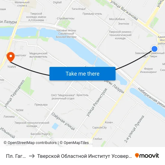 Пл. Гагарина to Тверской Областной Институт Усовершенствования Учите map