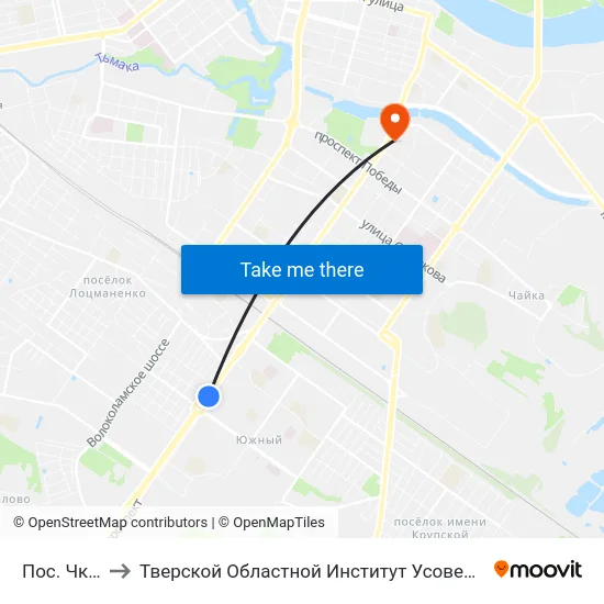 Пос. Чкалова to Тверской Областной Институт Усовершенствования Учите map