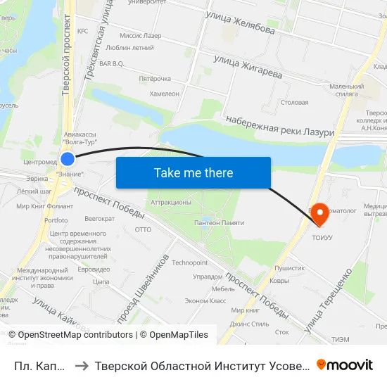 Пл. Капошвара to Тверской Областной Институт Усовершенствования Учите map