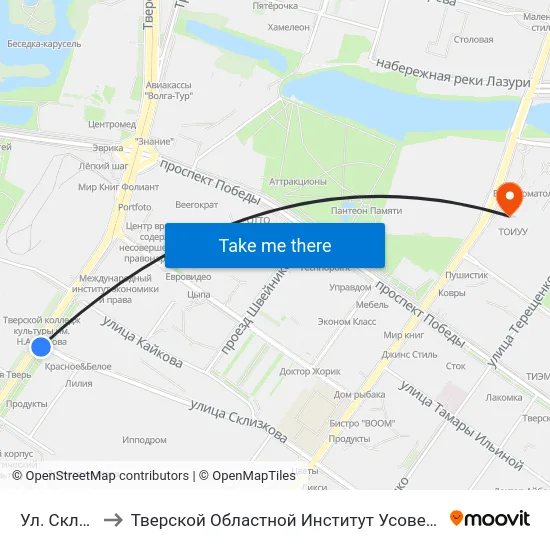Ул. Склизкова to Тверской Областной Институт Усовершенствования Учите map