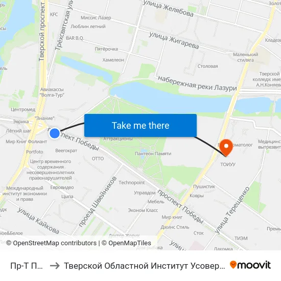 Пр-Т Победы to Тверской Областной Институт Усовершенствования Учите map