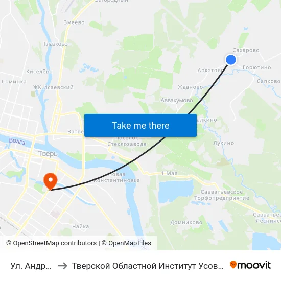 Ул. Андреевская to Тверской Областной Институт Усовершенствования Учите map