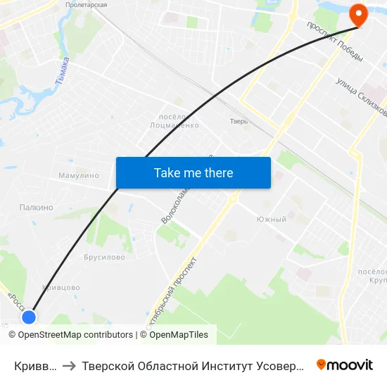 Криввцово to Тверской Областной Институт Усовершенствования Учите map