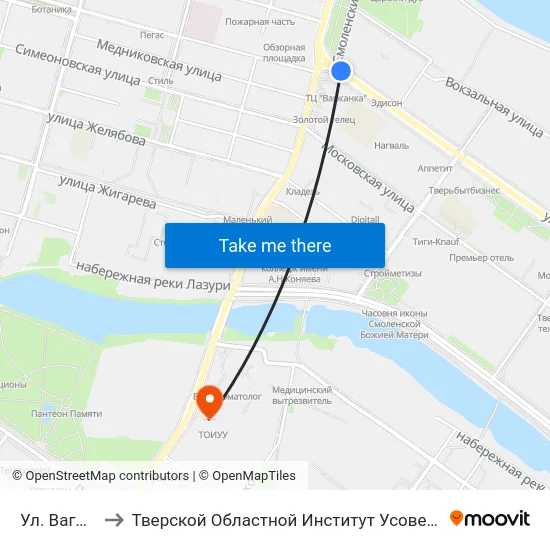 Ул. Вагжанова to Тверской Областной Институт Усовершенствования Учите map