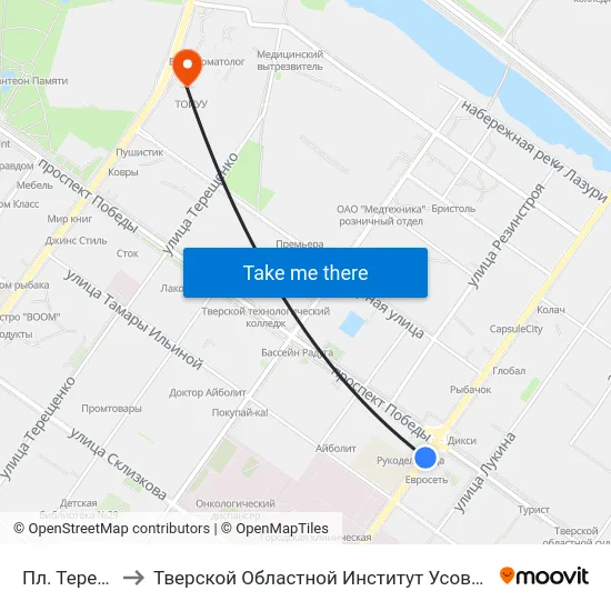 Пл. Терешковой to Тверской Областной Институт Усовершенствования Учите map