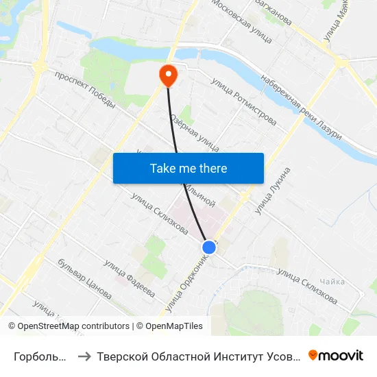 Горбольница №6 to Тверской Областной Институт Усовершенствования Учите map