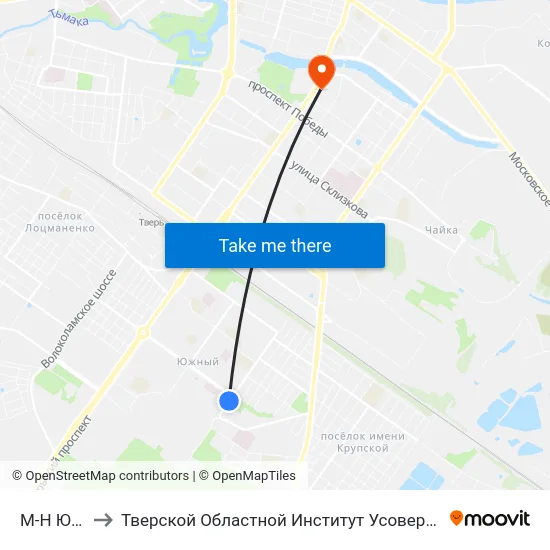 М-Н Южный to Тверской Областной Институт Усовершенствования Учите map
