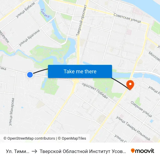 Ул. Тимирязева to Тверской Областной Институт Усовершенствования Учите map