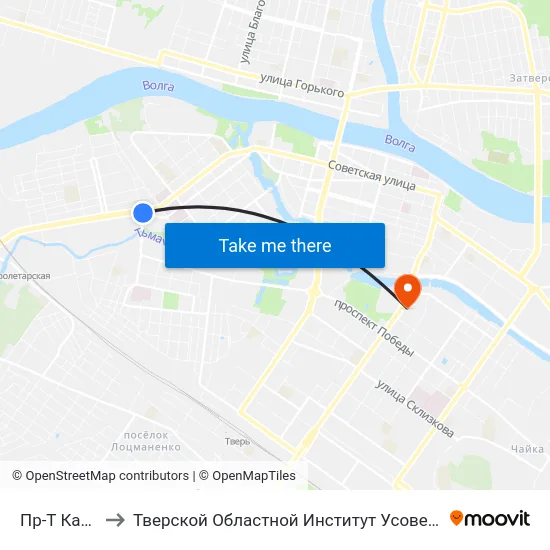 Пр-Т Калинина to Тверской Областной Институт Усовершенствования Учите map