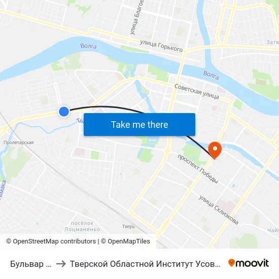 Бульвар Ногина to Тверской Областной Институт Усовершенствования Учите map
