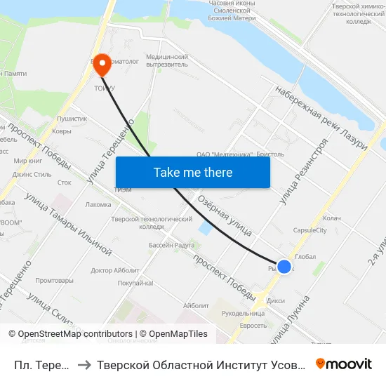 Пл. Терешковой to Тверской Областной Институт Усовершенствования Учите map