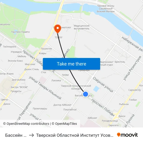 Бассейн 'Радуга' to Тверской Областной Институт Усовершенствования Учите map