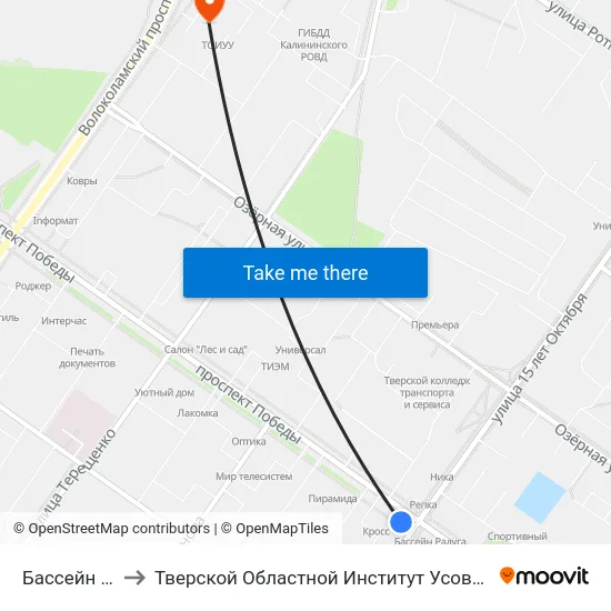 Бассейн 'Радуга' to Тверской Областной Институт Усовершенствования Учите map