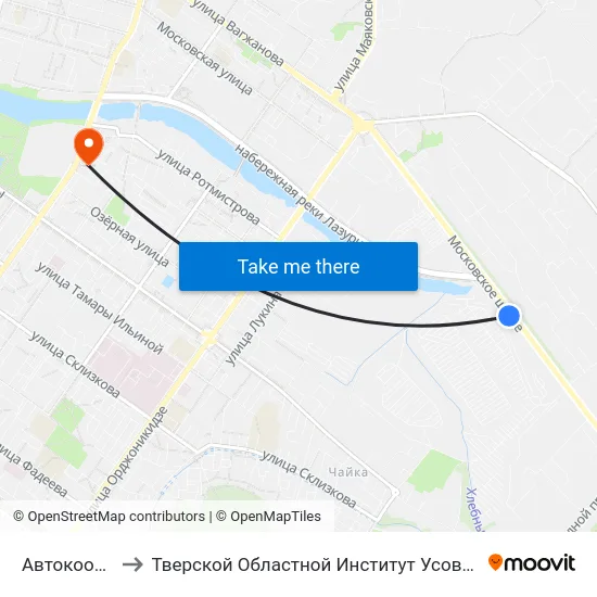 Автокооператив to Тверской Областной Институт Усовершенствования Учите map