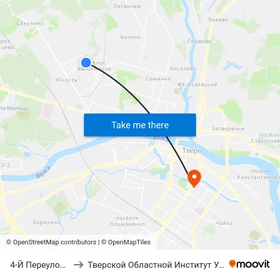 4-Й Переулок Вагонников to Тверской Областной Институт Усовершенствования Учите map