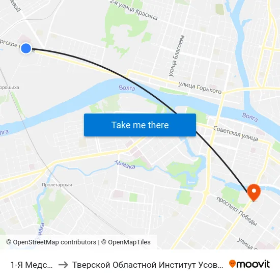 1-Я Медсанчасть to Тверской Областной Институт Усовершенствования Учите map