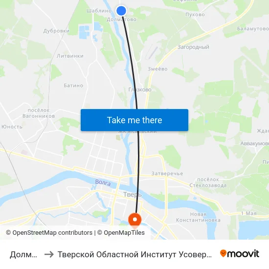 Долматово to Тверской Областной Институт Усовершенствования Учите map