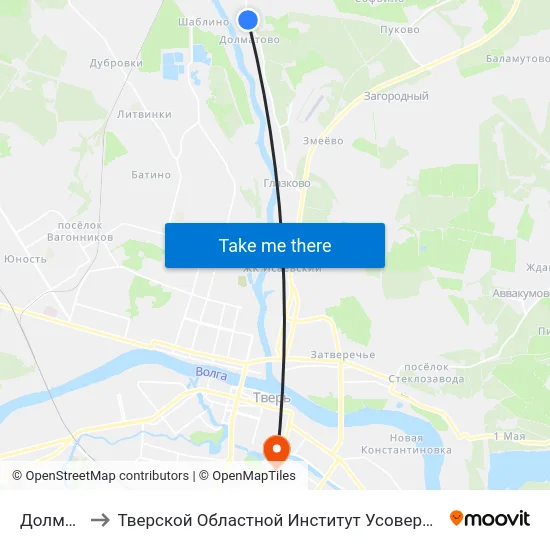 Долматово to Тверской Областной Институт Усовершенствования Учите map