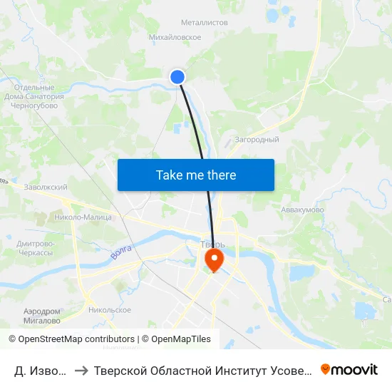 Д. Изворотень to Тверской Областной Институт Усовершенствования Учите map