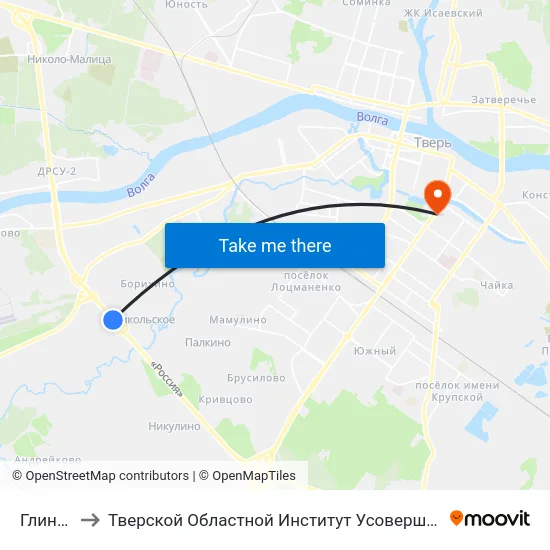 Глинково to Тверской Областной Институт Усовершенствования Учите map
