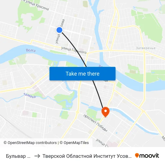 Бульвар Шмидта to Тверской Областной Институт Усовершенствования Учите map