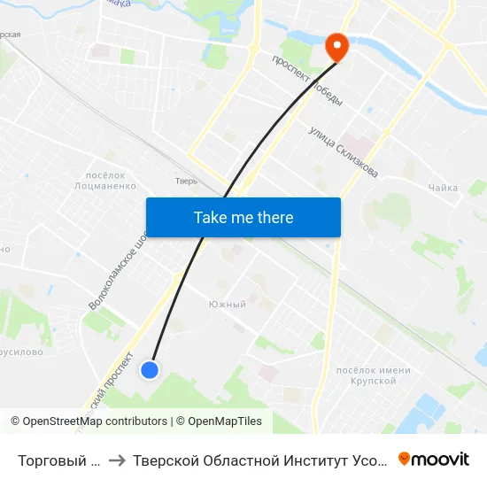 Торговый Парк №1 to Тверской Областной Институт Усовершенствования Учите map