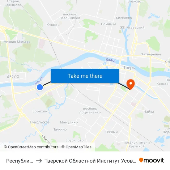 Республиканская to Тверской Областной Институт Усовершенствования Учите map