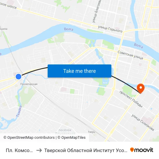 Пл. Комсомольская to Тверской Областной Институт Усовершенствования Учите map