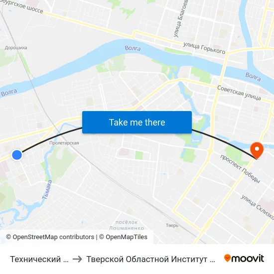 Технический Университет to Тверской Областной Институт Усовершенствования Учите map