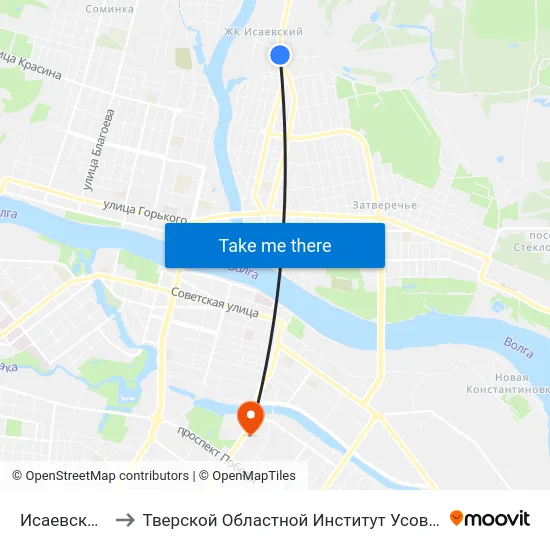 Исаевский Ручей to Тверской Областной Институт Усовершенствования Учите map