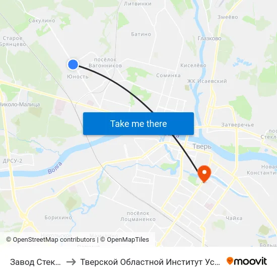 Завод Стеклопластик to Тверской Областной Институт Усовершенствования Учите map