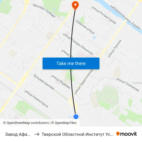 Завод Афанасий Пиво to Тверской Областной Институт Усовершенствования Учите map