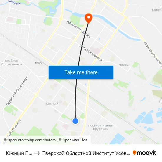 Южный Переулок to Тверской Областной Институт Усовершенствования Учите map