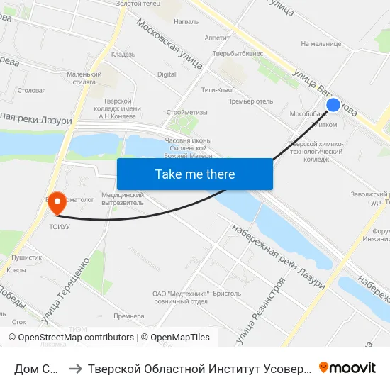 Дом Союзов to Тверской Областной Институт Усовершенствования Учите map