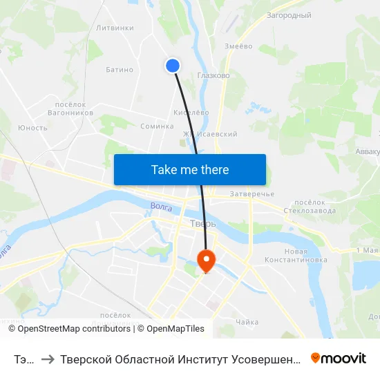 Тэц-3 to Тверской Областной Институт Усовершенствования Учите map